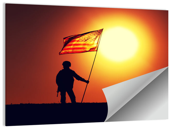 Soldier Silhouette with American Flag Wall Art as a poster print