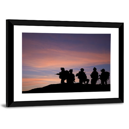 Soldiers Silhouetted at Sunset Wall Art