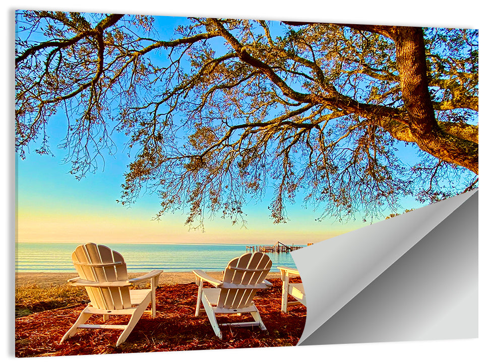 Mobile Bay Adirondack Chairs at Sunrise Wall Art