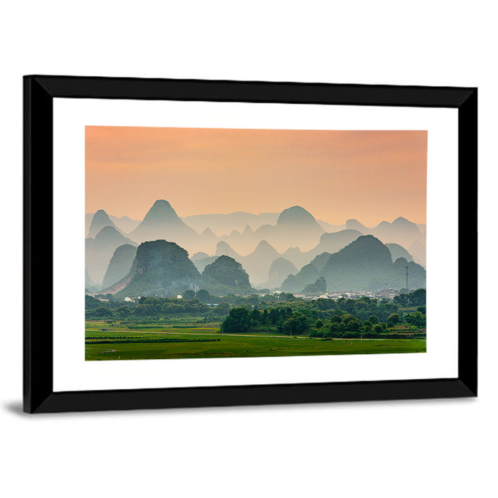 Misty Karst Mountains Wall Art as a framed print