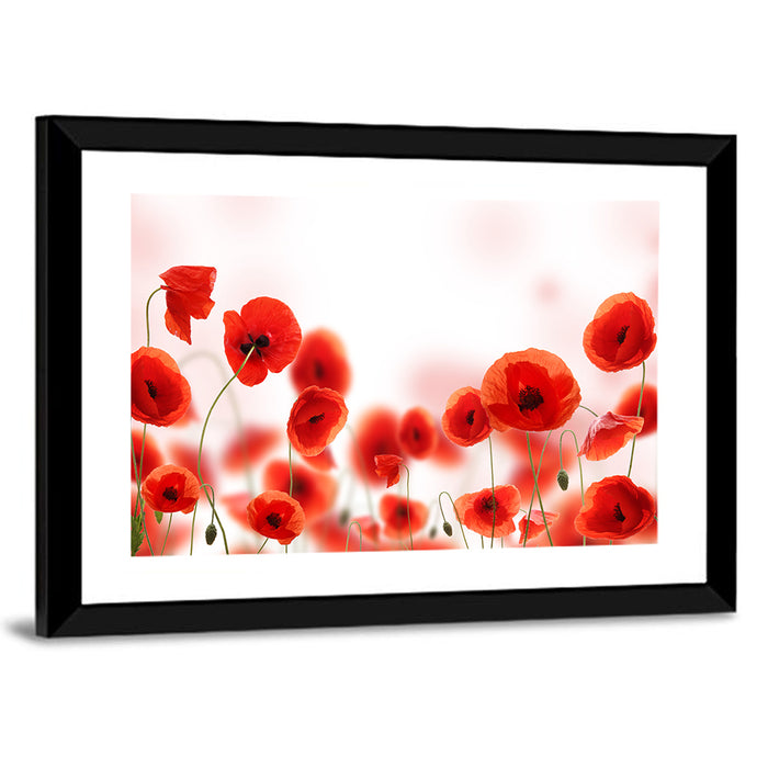 Red Poppy Field Wall Art as a framed print
