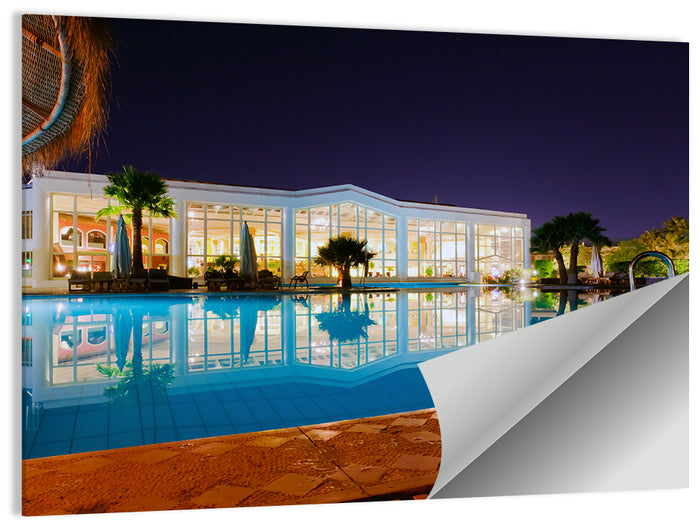 Moonlit Resort Pool Reflection Wall Art as a poster print