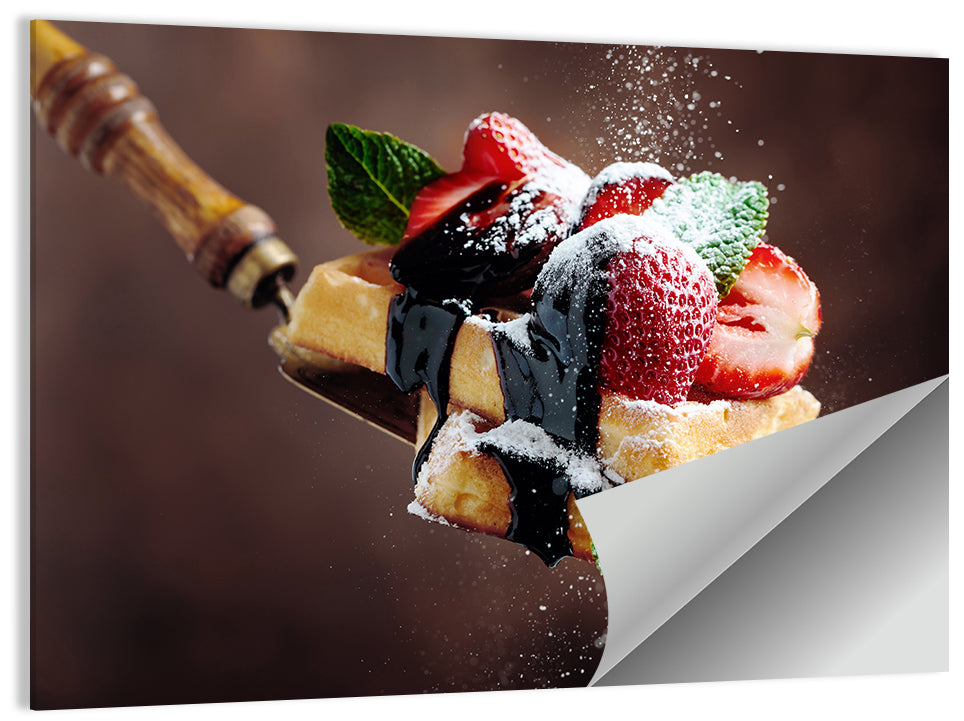 Chocolate Drizzle Waffles with Strawberries Wall Art