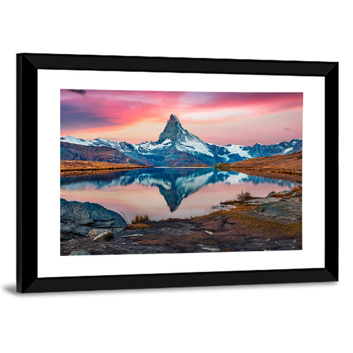 Matterhorn Reflection at Stellisee Wall Art as a framed print
