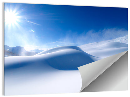 Sunlit Snow Dune Under Blue Sky Wall Art