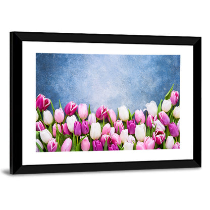 Tulips on Textured Blue Wall Art