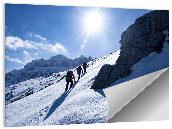 Ascending Mountaineers on Snowy Slope Wall Art as a poster print