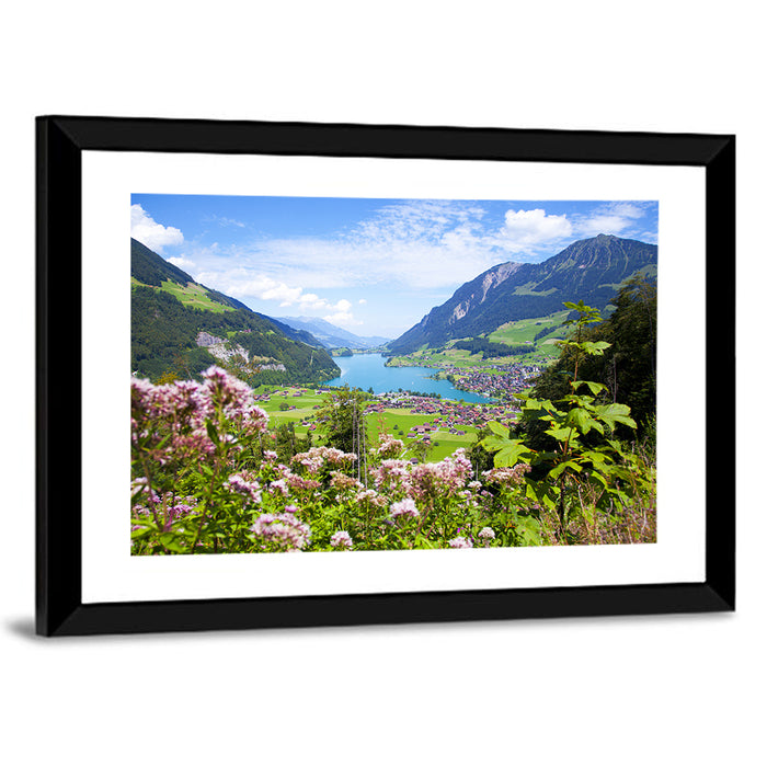 Lungern Village with Wildflowers Wall Art as a framed print