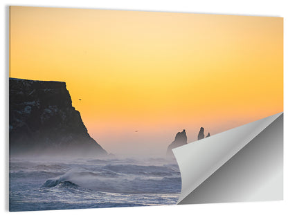 Dyrholaey Cliff with Reynisdrangar Sea Stacks Wall Art