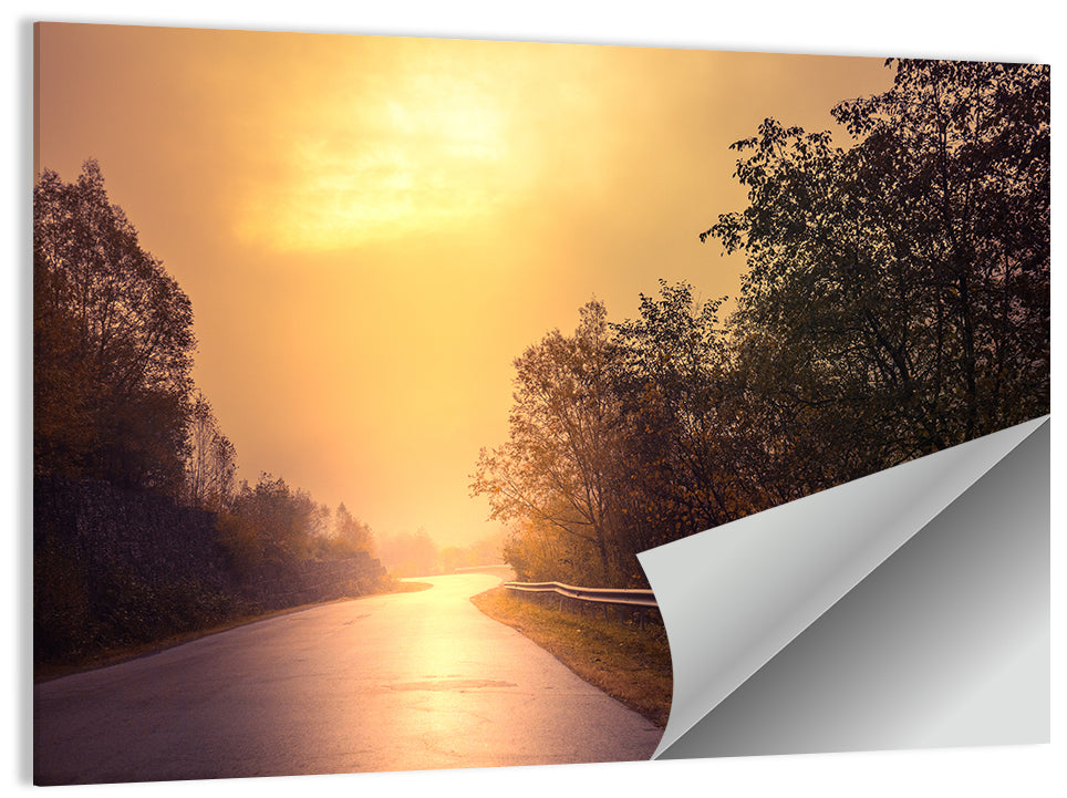 Windy Misty Forest Road Wall Art