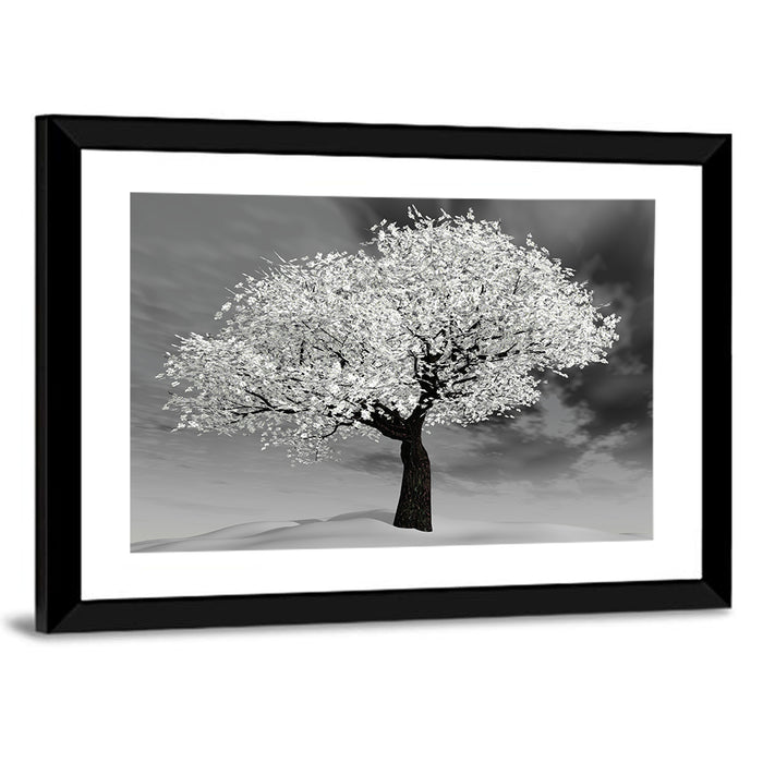 Monochrome Cherry Tree in Winter Wall Art as a framed print