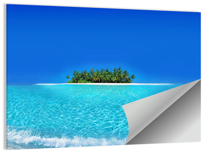 Turquoise Atoll Sandbar with Palm Trees Wall Art