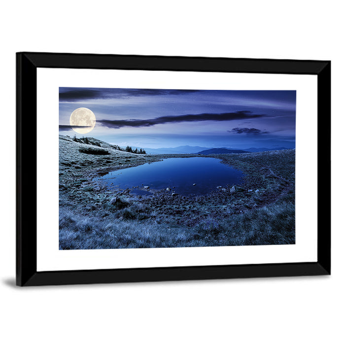 Mountain Lake at Night Wall Art as a framed print