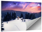 Starry Winter Cabins Under the Milky Way Wall Art