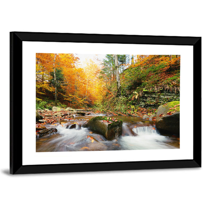 Forest Stream in Autumn Wall Art as a framed print