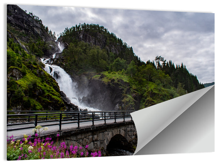 Låtefossen Stone Bridge and Waterfall Wall Art as a poster print