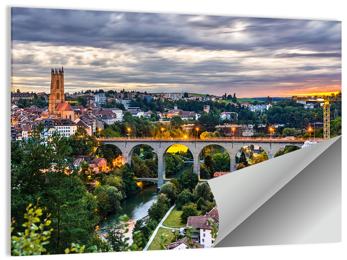 Zähringen Bridge at Twilight, Fribourg Wall Art as a poster print