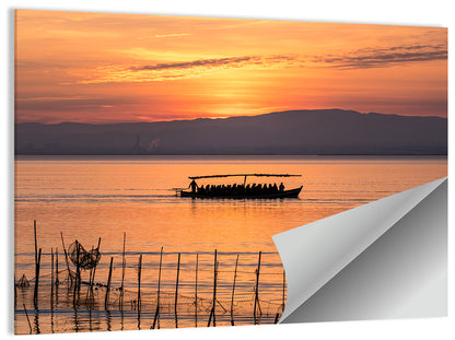 Albufera Sunrise Boat Silhouette Wall Art