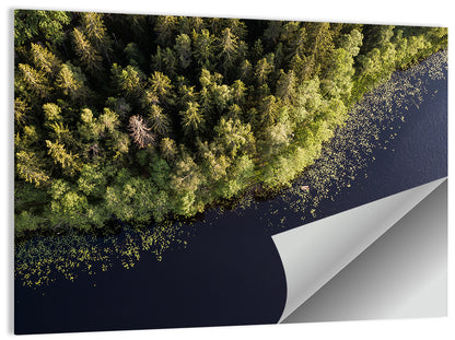 Aerial Lake with Red Boat Wall Art