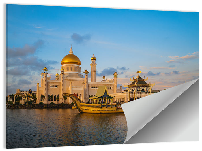 Sultan Omar Ali Saifuddien Mosque at Golden Hour Wall Art as a poster print