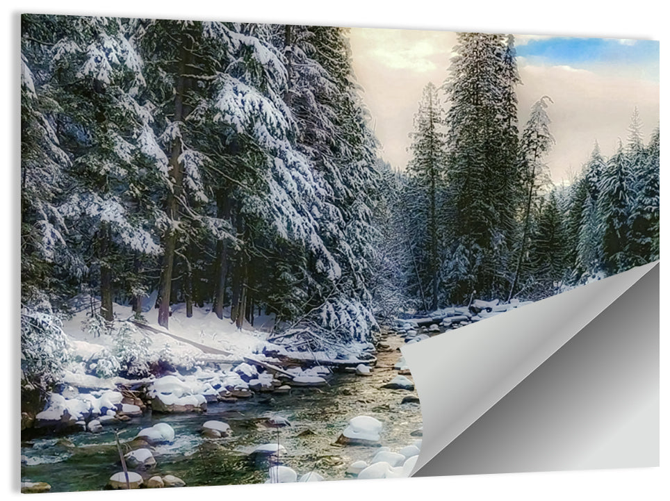 Winter Creek in Snowy Pines Wall Art
