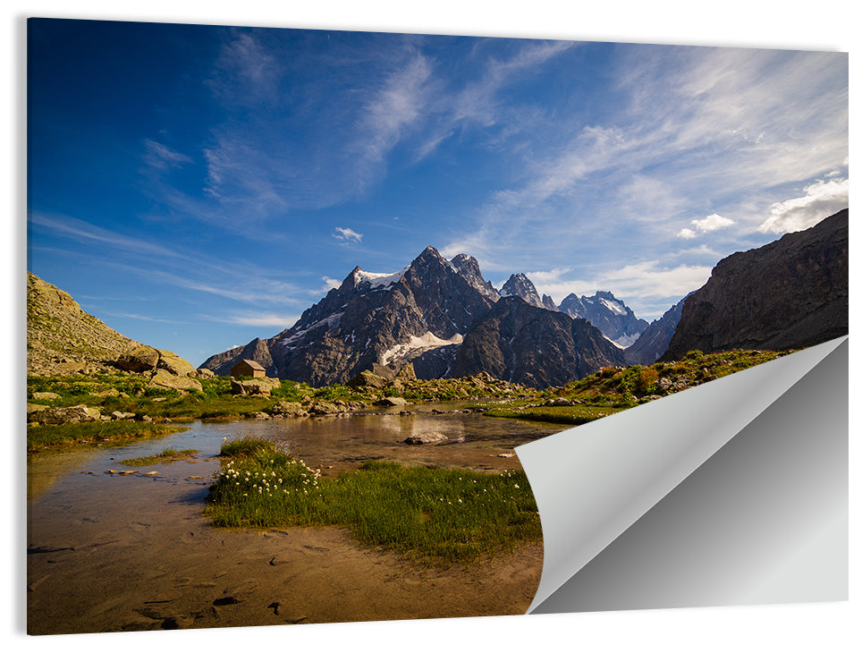 La Meije Alpine Lake and Stone Hut Wall Art