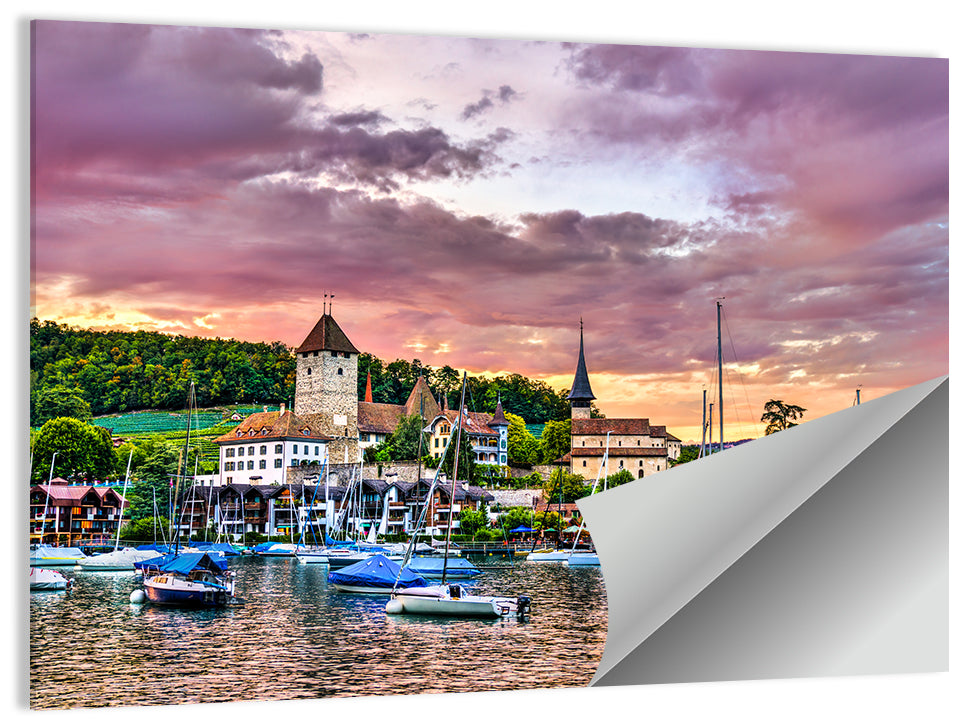 Spiez Castle Harbor Sunset Wall Art