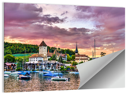 Spiez Castle Harbor Sunset Wall Art