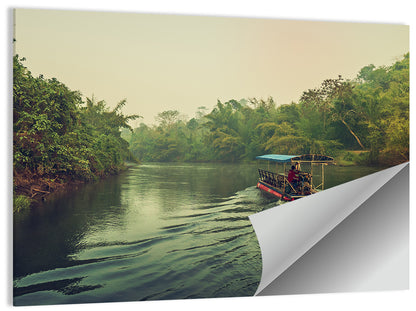 Misty Long-tail Boat on River Kwai Wall Art
