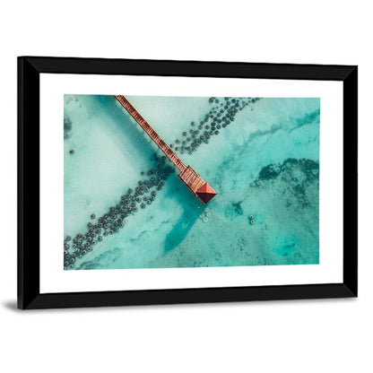 Aerial Red Pier Over Turquoise Water Wall Art