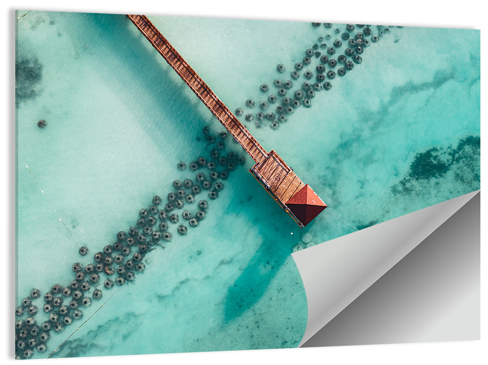 Aerial Red Pier Over Turquoise Water Wall Art