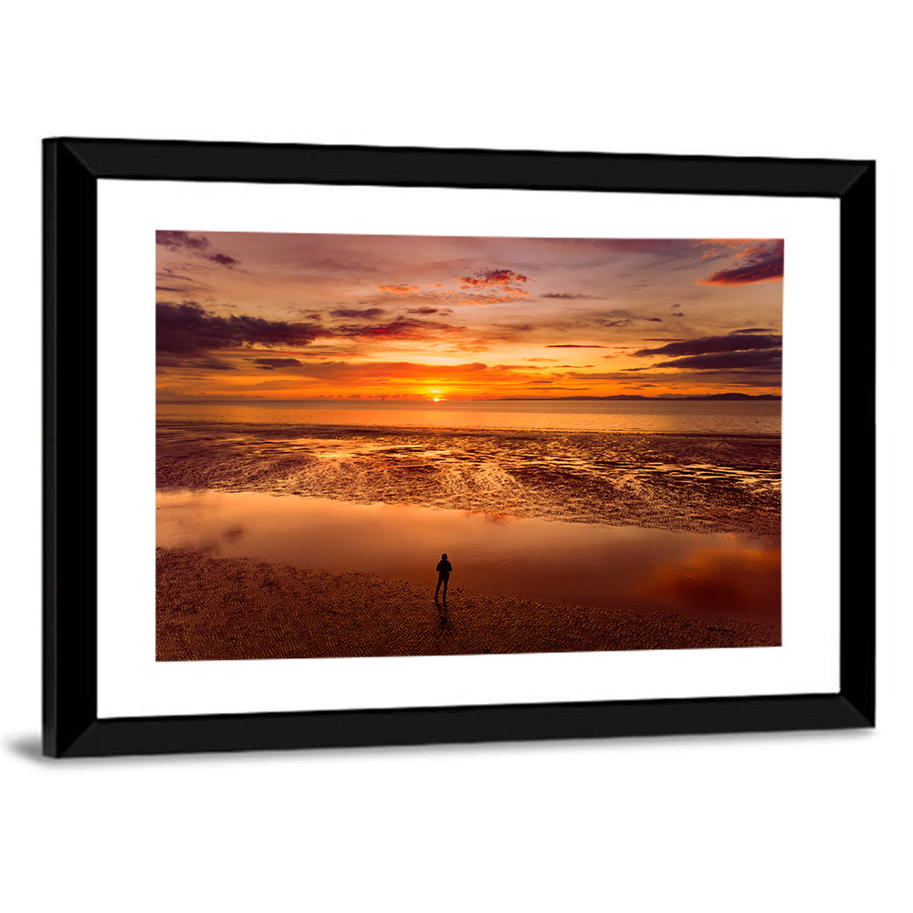 Solitary Figure on Sunset Shore Wall Art