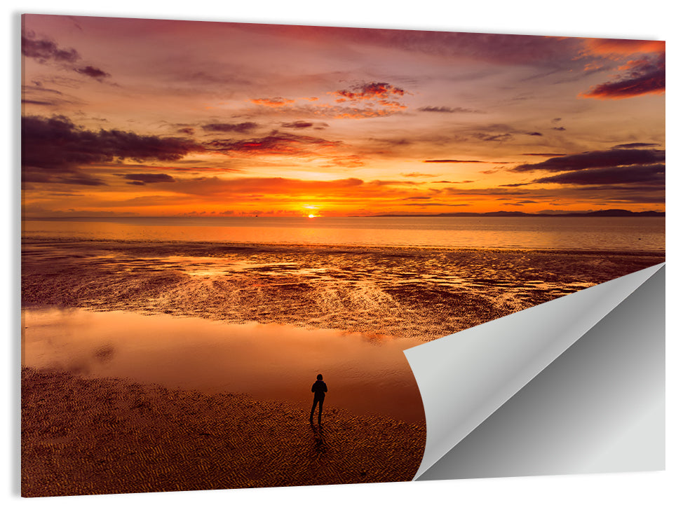 Solitary Figure on Sunset Shore Wall Art
