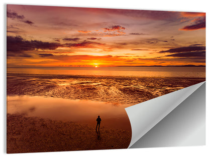 Solitary Figure on Sunset Shore Wall Art