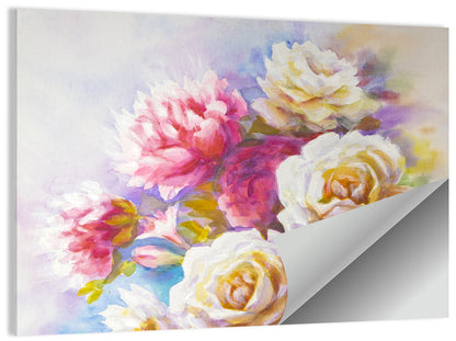 Watercolor Peony Bouquet Wall Art
