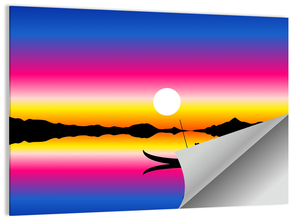 Fisherman Silhouette at Sunset Wall Art