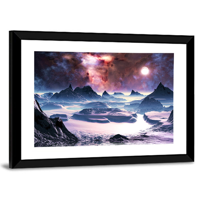 Alien Planet Winter Aurora Wall Art as a framed print