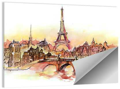 Eiffel Tower Watercolor at Dusk Wall Art
