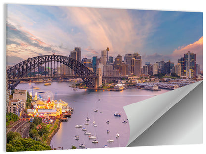 Sydney Harbour Bridge at Golden Twilight Wall Art