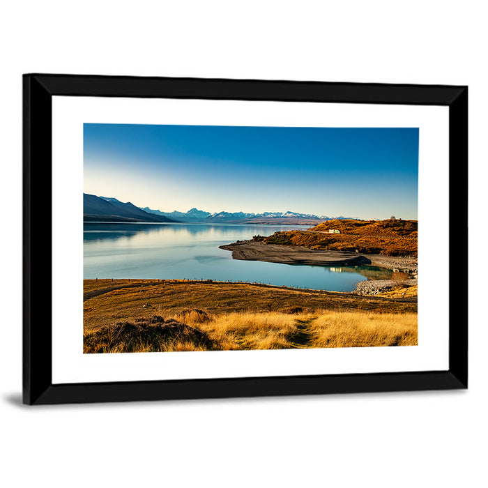 Lake Pukaki Golden Hour with Mount Cook Wall Art as a framed print