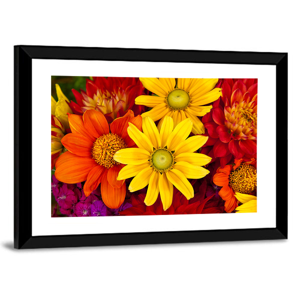 Fresh Autumn Flowers Wall Art, framed print, landscape