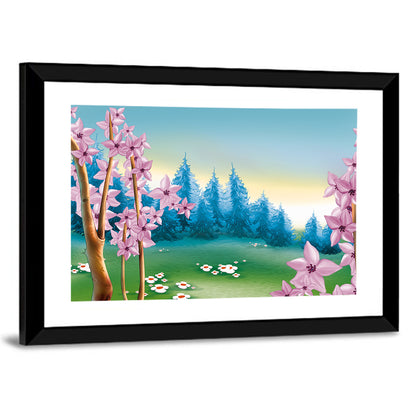 Spring Meadow Forest Illustration Wall Art