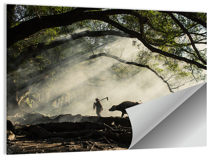 Village Morning with Buffalo Wall Art as a poster print