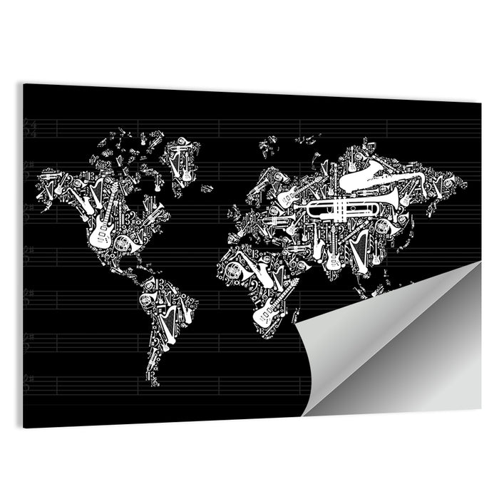 Instrument Silhouette World Map Wall Art as a poster print