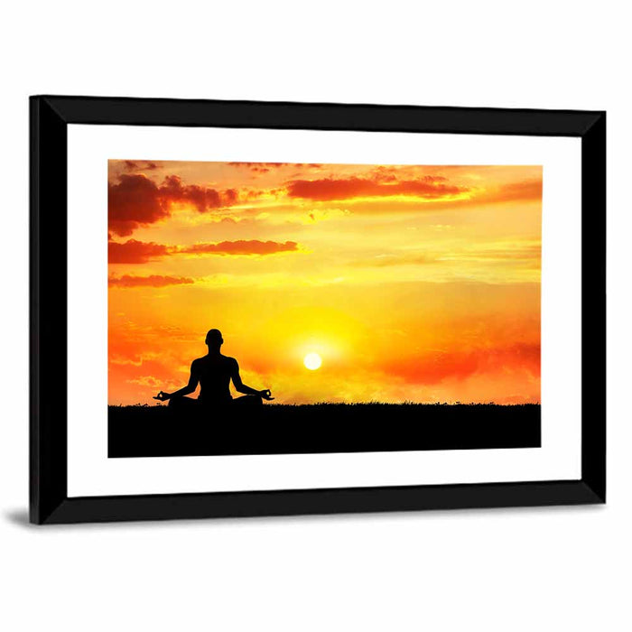 Sunset Yoga Meditation Silhouette Wall Art as a framed print