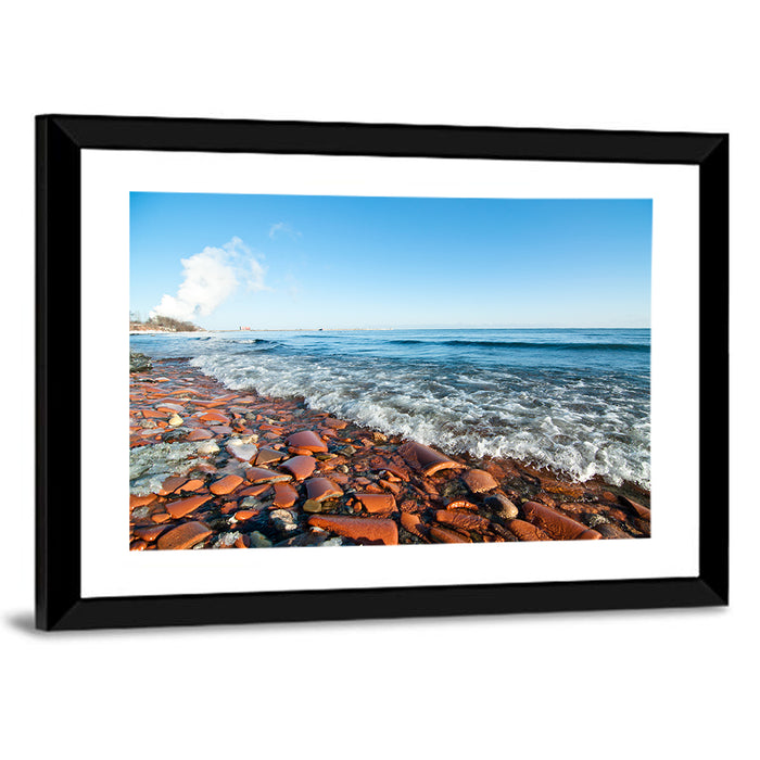 Lake Ontario Terracotta Shoreline Wall Art as a framed print