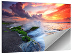 Ocean Waves Under Burning Sky Wall Art