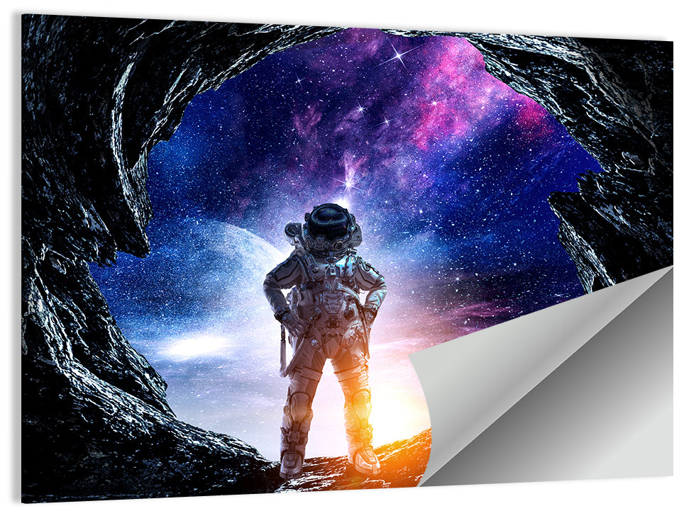 Astronaut at Alien Planet Cave Wall Art