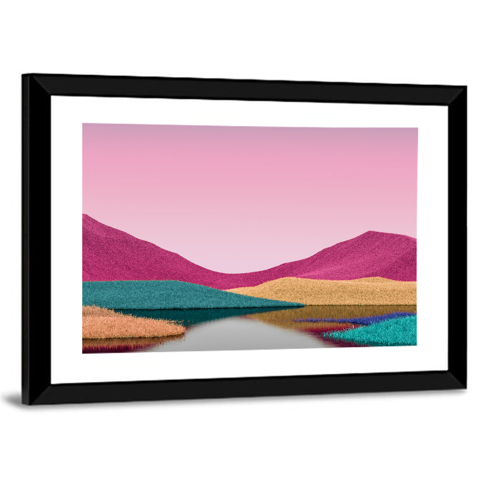 Surreal Magenta Mountain Lake Wall Art
