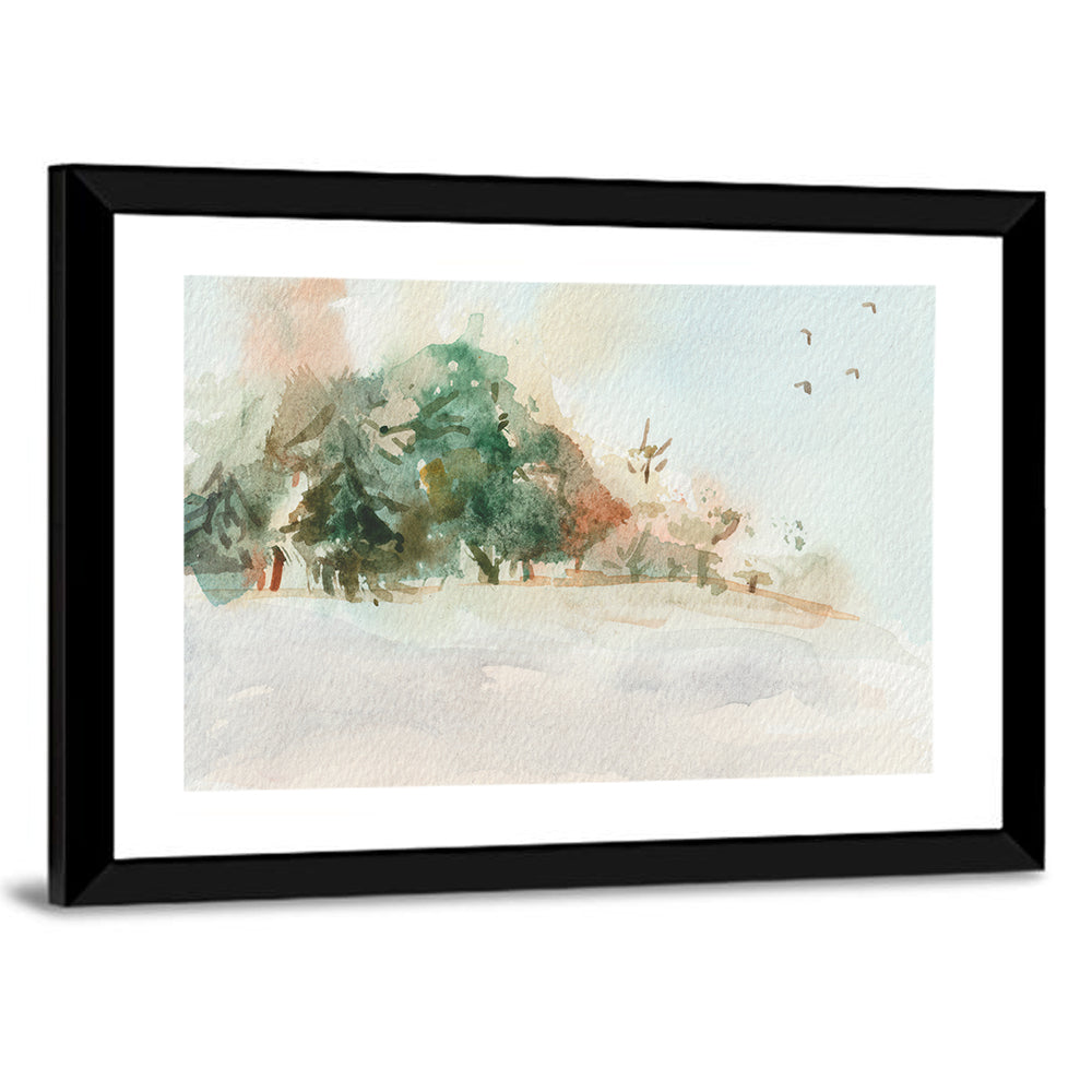 Winter Forest Watercolor Landscape Wall Art